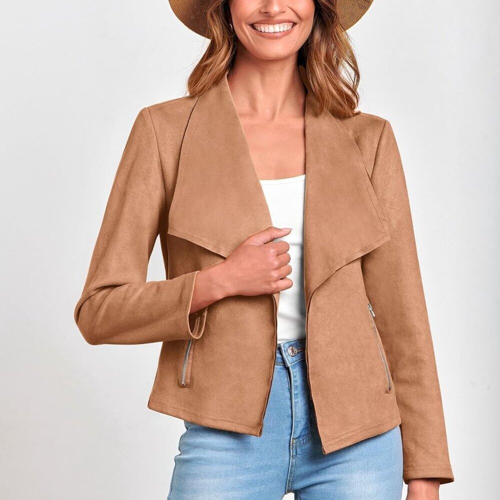 Brand New Women's Faux Suede Cropped Jacket in Camel, Size Small, Trendy Fall Fa - Picture 9 of 9